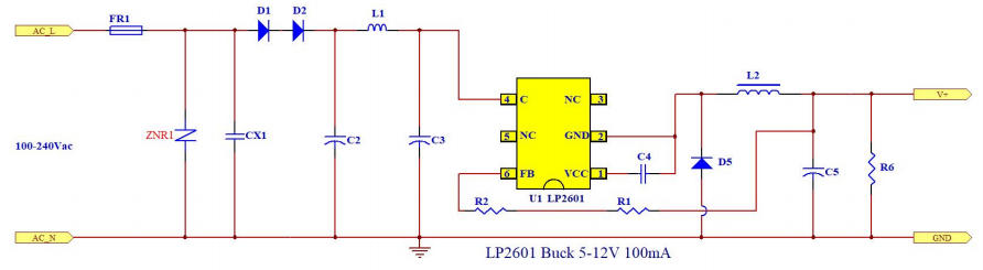 3.3V/5V/12V输出电压可调非隔离电源方案(LP2601参考设计)