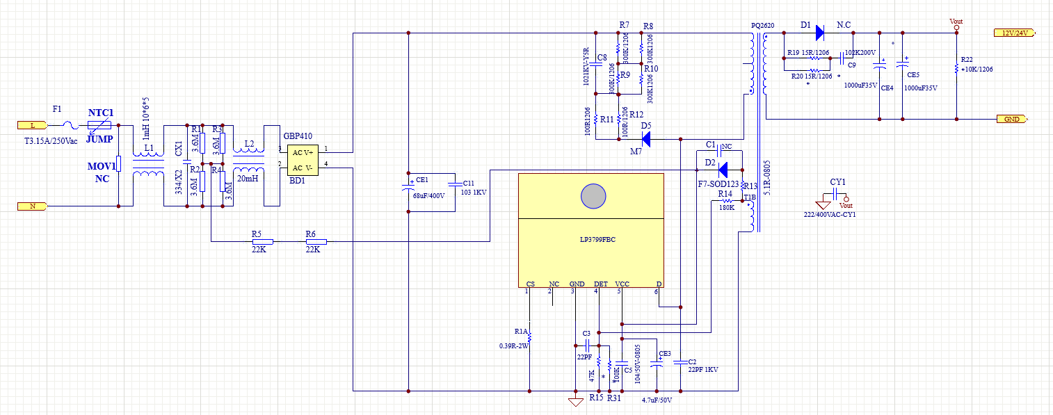 LP3799FAC/LP3799FBC 24V2.5A非标方案（原理图及变压器器资料）